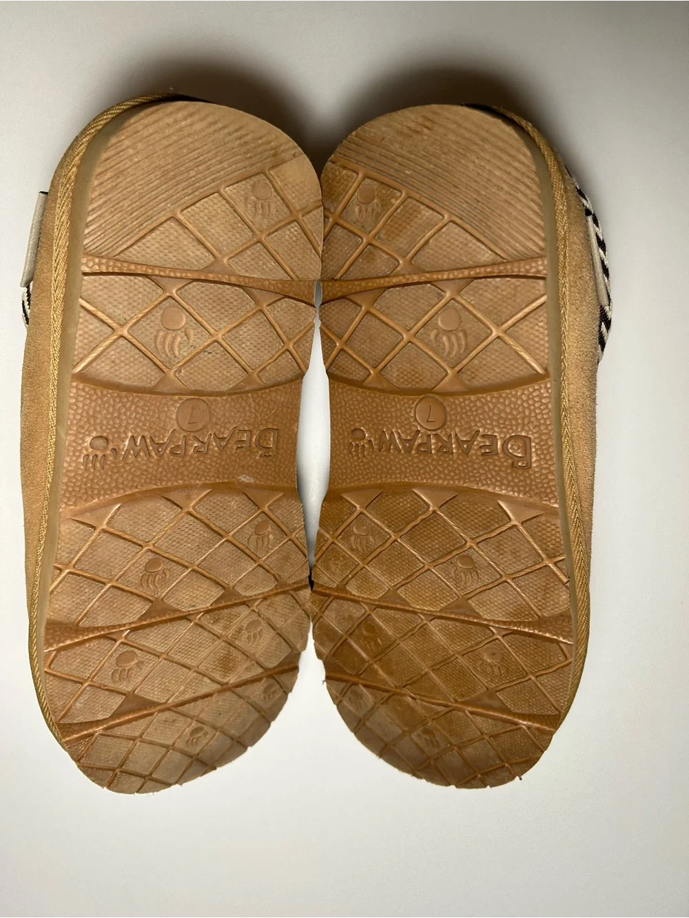 BearPaw Tan Suede Faux-Shearling Slip-On Slippers with Black & White Trim